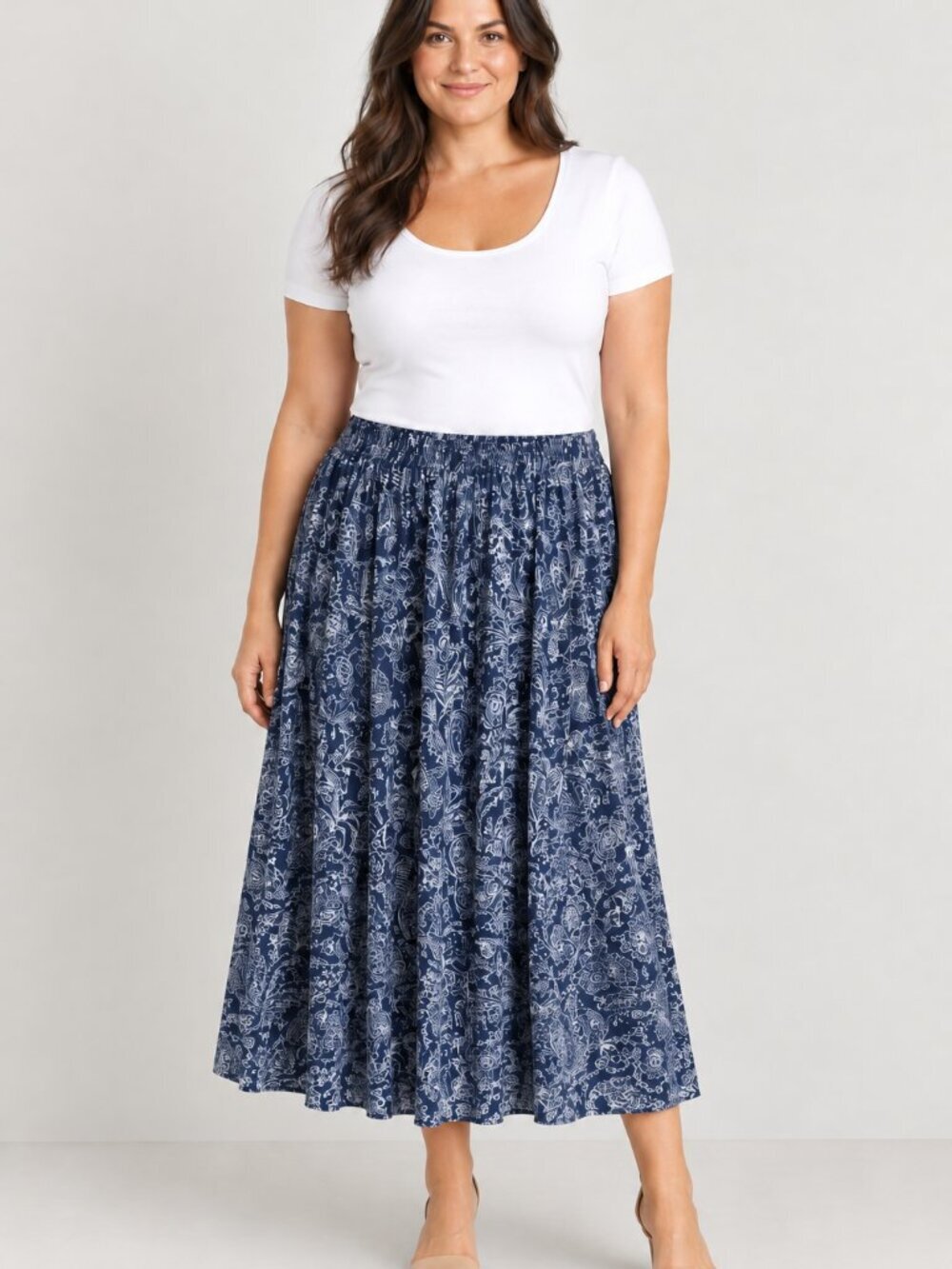 𝅺cathy Daniels Size Large Blue/White Pleated, Lined skirt